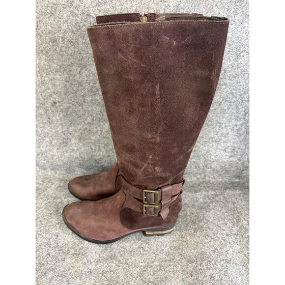 Sorel Boots Womens Size 7.5 Brown Suede Riding Side Zip Buckle Knee High NL3102 - Picture 1 of 8